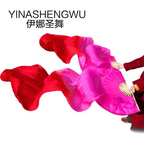 New Handmade Bamboo Ribs Dance Props Silk Belly Dance Fans Natural Silk 1 Pc Left hand+1 Pc Right Hand Dance Silk Fans rose+red