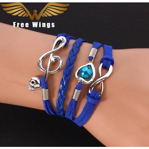 Infinity Music Note Skull Bead Bracelet Leather Charm Handmade Bangles Jewelry Friendship Items Bracelets For Women