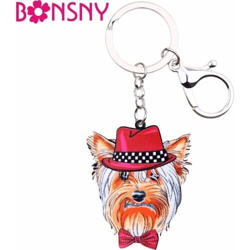 Bonsny Acrylic yorkie yorshire terrier Key Chain Key Ring Women Girls Handbag Pendant New Charm Dog Jewelry Car Key Accessories