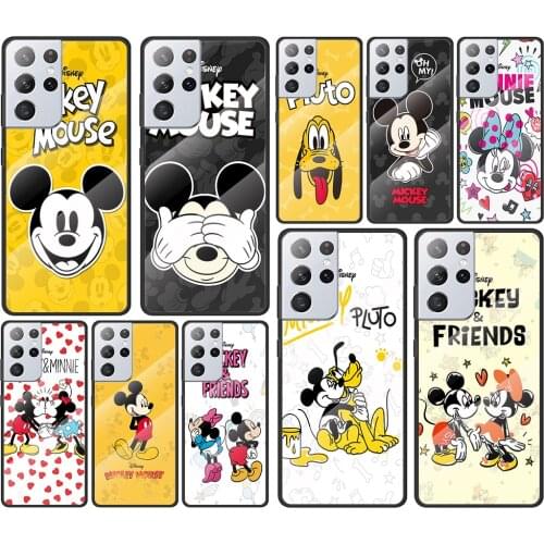 Lovely Disney Mickey for Samsung Galaxy S21 Ultra Plus A72 A52 4G 5G M51 M31 M21 Luxury Tempered Glass Phone Case Cover