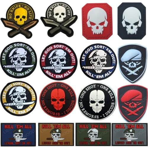 Skull 3D PVC Rubber Patches Military Stickers On Clothes Tactical DIY Patch Badge Applique Emblem for Clothing Bags Backpack
