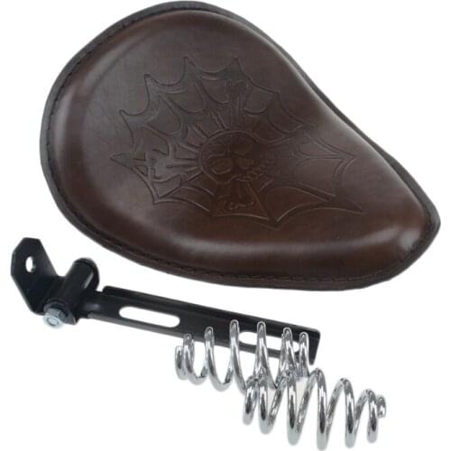 Skull Brown Motorcycle Solo Seat 3" Spring Bracket For Harley Sportster Chopper Bobber Honda Custom application New
