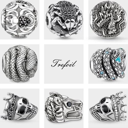 DIY Beads Snake Spider Scorpion King Queen Charm,Fashion Silver Jewelry Trendy Gift For Women Men Fit Bracelets Necklace Choker