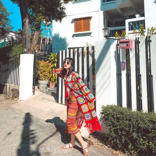 Long skirt Coat With 2020 Temperament Morocco Holiday National Style Hand-Carved Hook Hollowed Sweater Coat Women