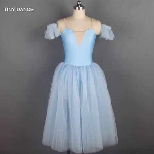 Sparkling Light Blue Long Romantic Style Ballet Dance Costume Soft Tulle Tutu Ballerina Dress for Child and Adult 18129