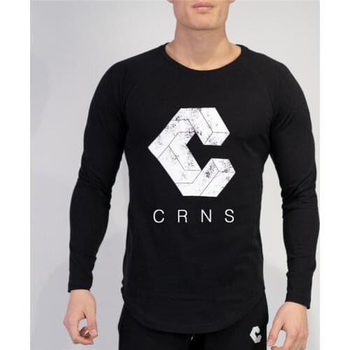 Men Cotton Long sleeve t shirt Fitness Slim White Black T-shirt Male Brand Gyms Tees Tops Summer Fashion Casual clothing