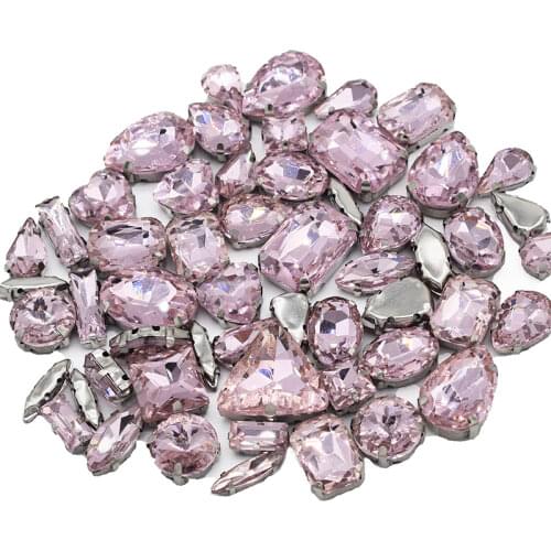 Hot Sale Pink Mix Shape Glass Flatback Crystal Sew on Rhinestones For DIY Dress Decoration