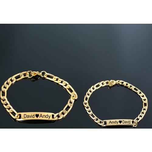 Customized Engraving Nameplate Couple Bracelet Stainless Steel Chain Id Tag Bracelets For Lover Valentines Day