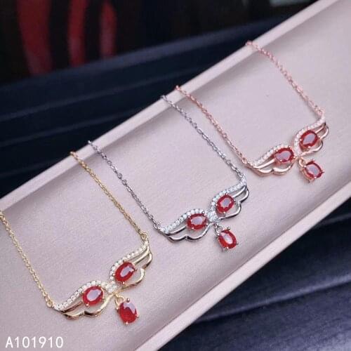 KJJEAXCMY boutique jewelry 925 sterling silver inlaid Natural Ruby pendant necklaceFemale supports detection popular