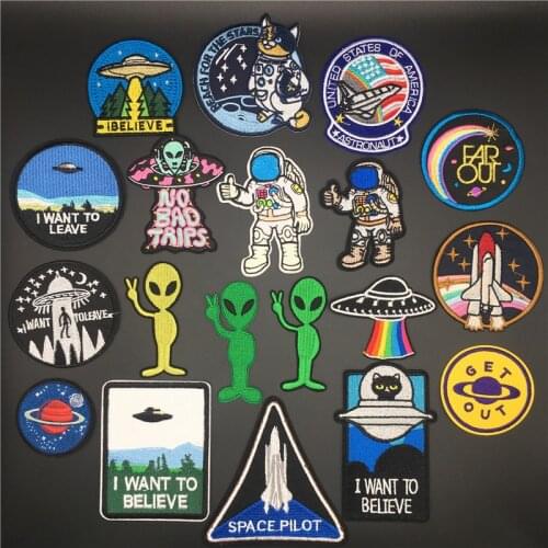 Unknown Space UFO Alien Rocket Stranger Things Iron Patch for Clothing Punk Embroidered Patches On Clothes DIY Parches Applique