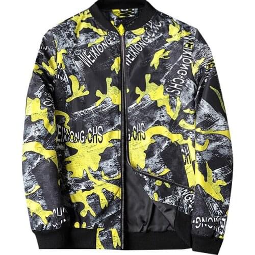 2021 Spring and Autumn Mens Fashion Coat Print Fashion Baseball Uniform Loose Large Size Long Sleeve Casual Stand Collar Jacket