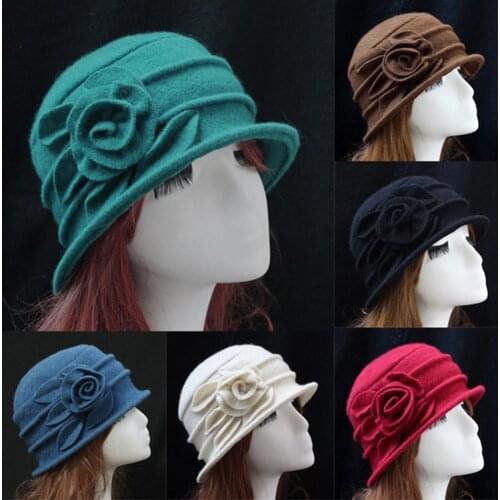 HOT SALES!!!New Arrival Vintage Women Wool Church Cloche Flapper Hat Lady Bucket Winter Flower Cap Wholesale Dropshipping