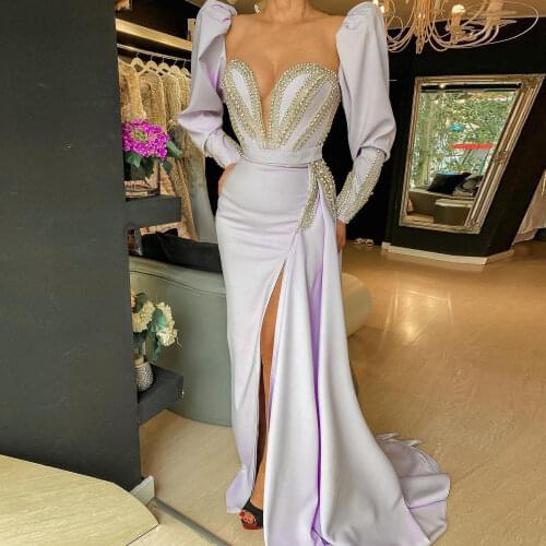 Milky White Moroccan Caftan Evening Dress Deep V-Neck A-Line Floor Length High Split Special Occasion Prom Dress Custom Made