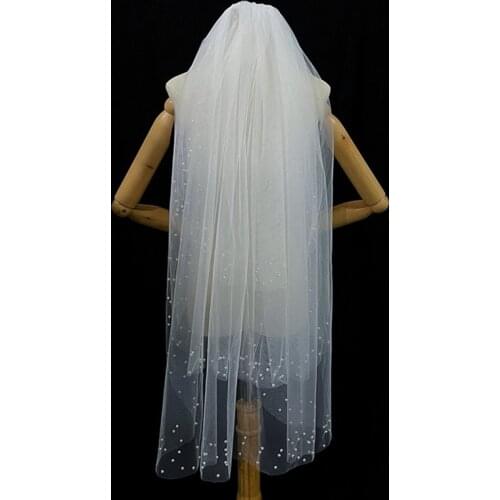 New Arrive 1m Cut Edge Comb White Long Bridal Veils One Layer Lace Beaded Pearls Wedding Veils заколки для девочек