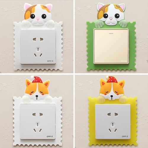 New Cute Cartoon 3D Animal Fluorescent Wall Silicone On-off Switch Stickers Kids Removable Light Switch Outlet Home Decorations