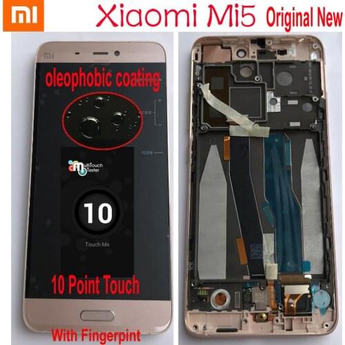 Original New Xiaomi 5 Mi 5 Mi5 M5 With Fingerpint LCD Display 10 Touch Panel Screen Digitizer Assembly with Frame Glass Sensor