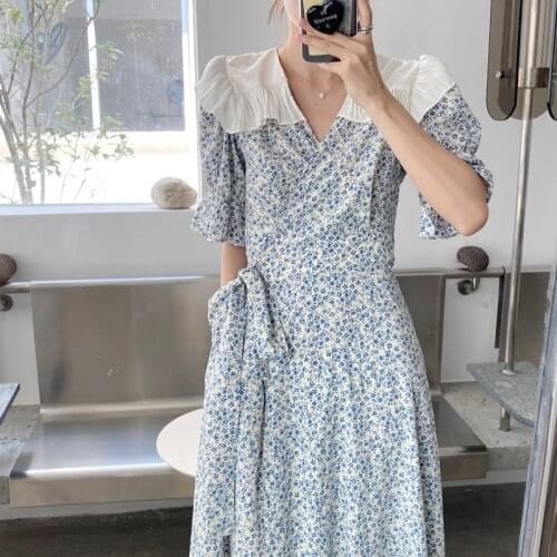 Alien Kitty 2021 Vintage Office Lady Streetwear French Loose Retro Elegant Floral Printing Summer Sweet Long Dresses Vestidos