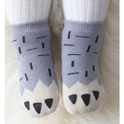 Warm winter Socks Boy Baby thick terry ankle socks cartoon paw design children Socks for toddler kids leg warmer