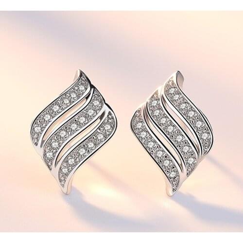 Silver Plated New Womens Fashion Jewelry High Quality Zircon Angel Wings Super Flash Fashion Earrings Birthday Christmas Gift