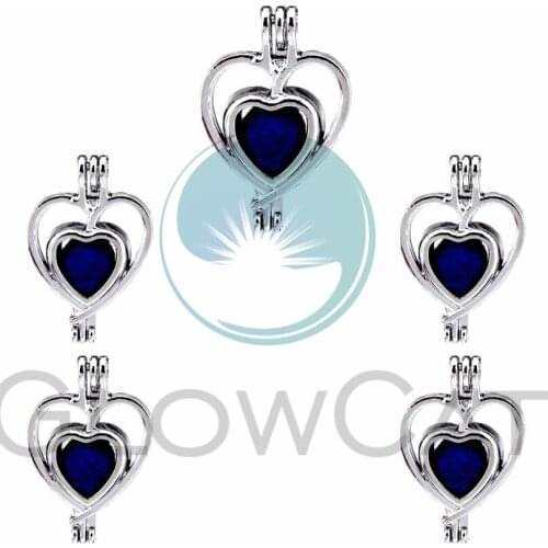 5X Hollow Double Heart Pearl Cage Locket Pendants Aromatherapy Essential Oil Diffuser Locket For DIY Necklace Jewelry