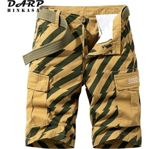 2021 Summer New Striped Casual Cargo Shorts Men Loose Fashion Camouflage Men Cargo Shorts Tactical Military Jogger Shorts Men