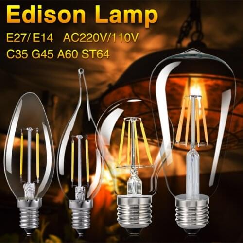 E27 E14 Retro Edison LED Filament Bulb Lamp 220v Light Bulb ST64 C35 A60 G45 Glass Bulb Vintage Candle Light For Home Light
