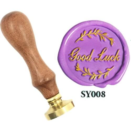 Good Luck blessing words wax seal copper brass stamp wood handle,retro Scrapbooking copper head,Vintage spoon high quality