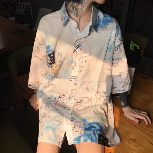 Neploe Harajuku Streetwear Blouse Shirt 2020 Short Sleeve Turn-down Collar Top Digital Printing Woman Man Oversized Shirts 37776