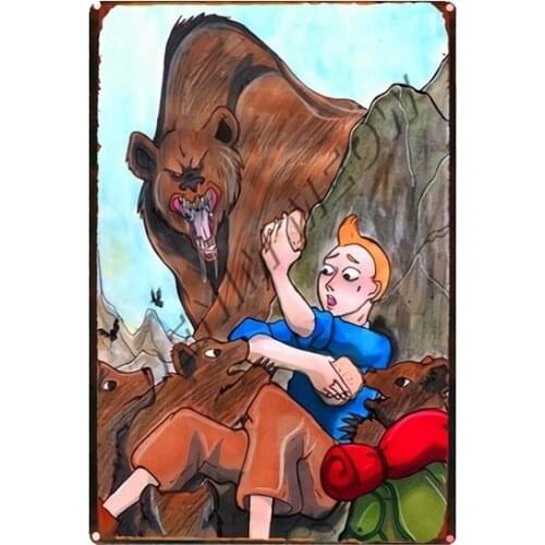 Vintage Tintin Cartoon Movie Character Tin Sign Poster Retro The Adventures of Tintin Metal Plate Children Gift Room Decor WY109