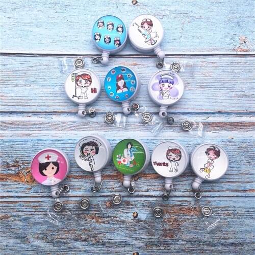 Cute Nurse Retractable Badge Reel Cartoon Display ID Name Card Badge Holder Mini ID Lanyard High Quality Key Ring