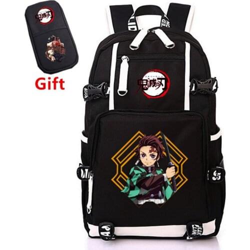 Japanese Anime Demon Slayer: Kimetsu no Yaiba Bookbag School Bags Canvas USB Laptop Backpack Cartoon Travel Backpack Rugzak