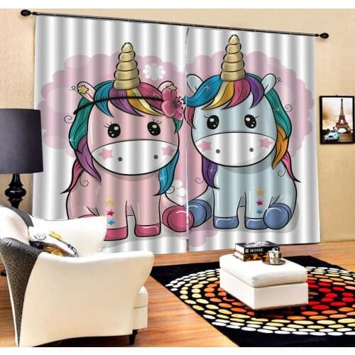 Custom Cute Unicorn Windows Curtains Flowers Thicken For Living Room Bedroom Decorative Kitchen Curtains Drapes