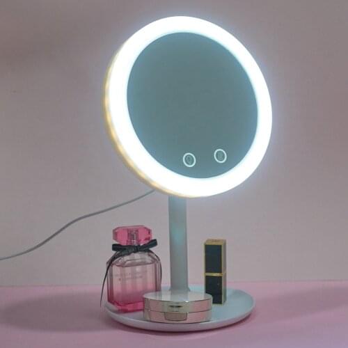 LED Makeup Mirror with Fan Beauty Breeze Cosmetic Mirrors Portable Desktop Vanity Mirror Touchscreen Control