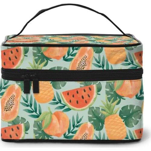 Womens Travel Organization Beauty Cosmetic Make up Storage Lady Wash Bags Colorful Summer Tropical Fruits Leaves Handbag Pouch