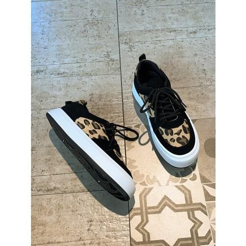 Ladies canvas shoes spring and autumn 2021 new style British style all-match casual thick-soled leopard print large size 35-40