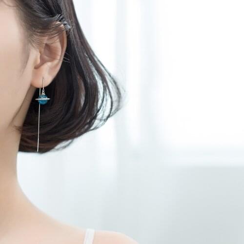 Colusiwei 925 Sterling Silver Secret Planet Moon Star Drop Earrings for Women Blue Crystal Long Chain Dangle Earrings Jewelry