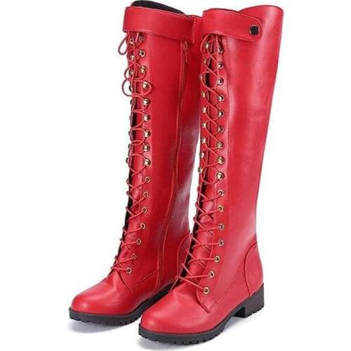 Womens Vintage Lace-up Leather Riding Boots