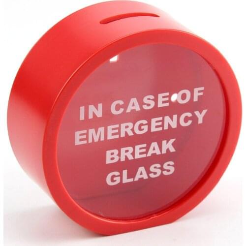 1Pcs 12cm Red In Case Of Emergency Break Glass Coin Piggy Bank Money Saving Box Case