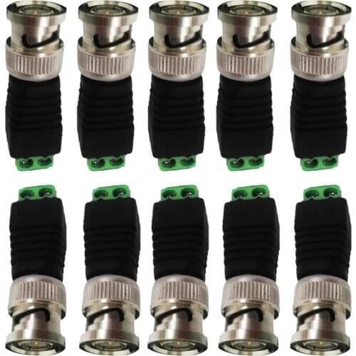 10pcs/lot BNC Male to UTP Mini Coax CAT5 To Camera CCTV Video Balun Connector Adapter POE cctv tester IP camera FC