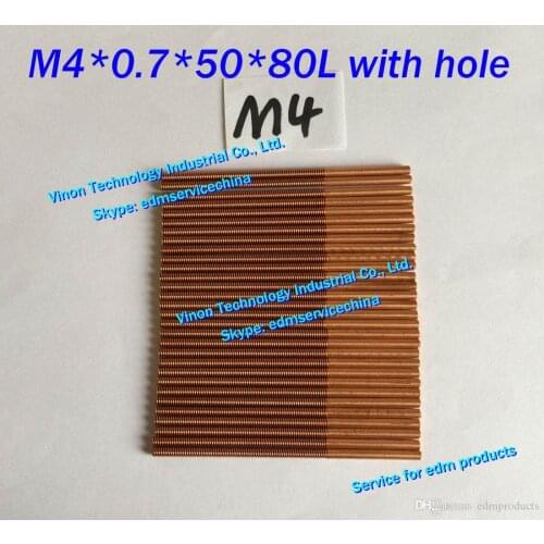 10pcs/lot) M4*0.7*50*80mm Metric Copper Orbital Tapping Electrode with flushing hole for edm copper thread electrode M4