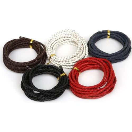 2meters/pack 4mm Round Genuine Braided Leather Cord/Thread/String/Rope for Necklace Bracelet Jewelry Material Supplies 5 Colors