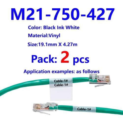 2pcs Bmp21 Plus M21-750-427 Label Tape Black On White vinyl film Compatible for BMP21 Plus ID PAL LABPAL Cable Label Maker LAB