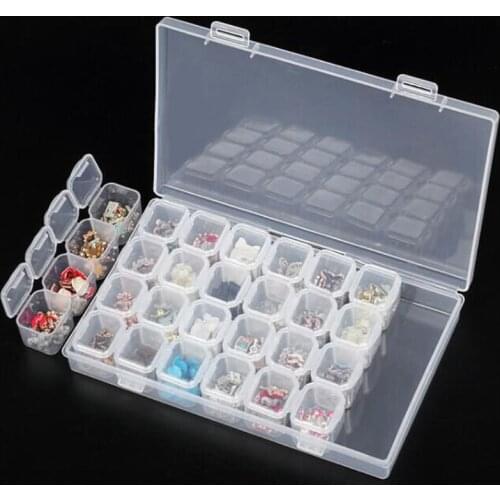 28 Slots Plastic makeup organizer Storage Box Individual with Cap Nail Art Rhinestones Tool Jewelry Beads Display Organizer Case
