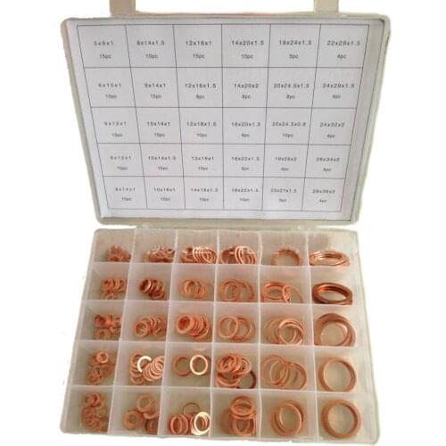 286pcs 30 Sizes Metric Copper Flat Ring Washer Gaskets Assortment Set Kit