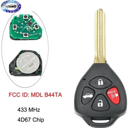 4 Buttons Remote Key 433Mhz 4D67 ,4D-67 Chip inside for Toyota 2007-2010 Hilux TOY43 Blade 3+1 Buttons
