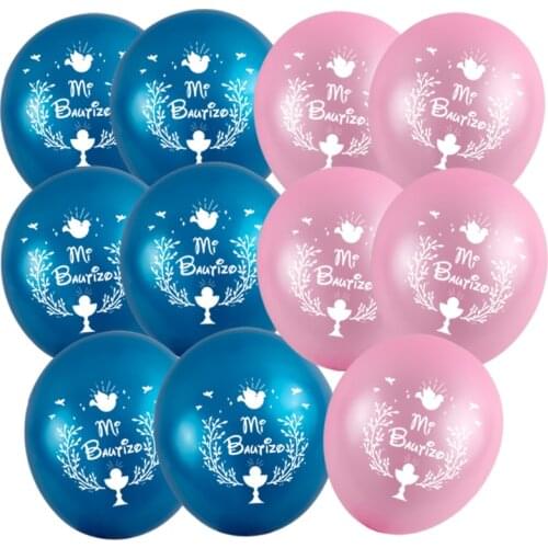 10 Inch Pearl Metal Blue Pink English My Baptism Spanish Mi Bautizo French Mon Baptême Balloon For Kids Baptism Party Decoration