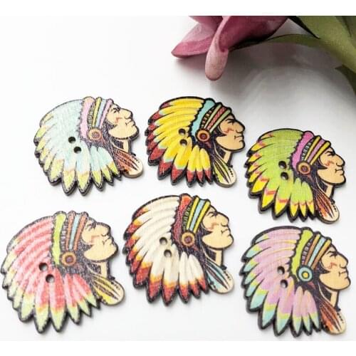50PCs Wooden 30mm Sewing Buttons Scrapbooking Indians 2Holes buttons for clothing decorative flat back WB615