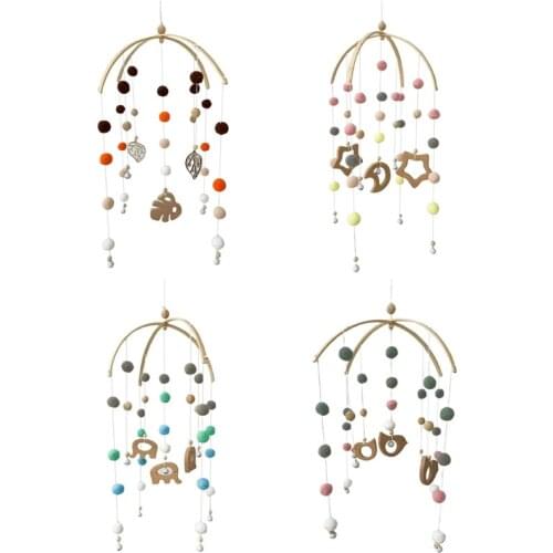 67JC Baby Crib Mobile Rattle Wooden Beads Wool Balls Bed Bell Wind Chime Nursing Room Hanging Decoration