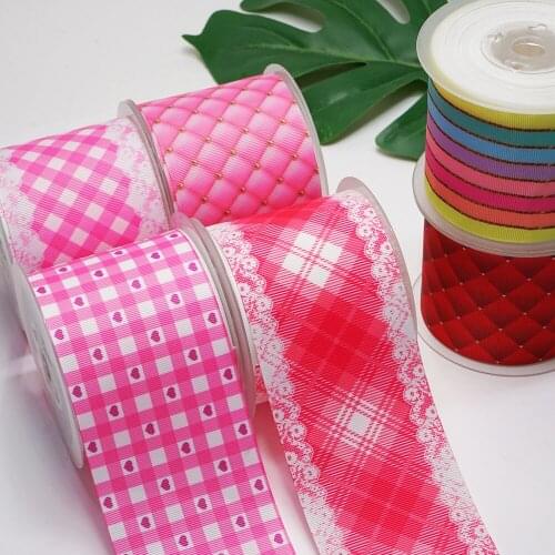 DIY Cartoon Grid Printed Grosgrain Ribbon For Craft Supplies Sewing Accessories 5 Yards. 51630