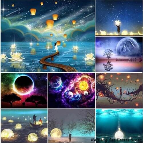 5D Diy Diamond Painting Moon Landscape Full Square/round Drill Inlaid Rhinestone Embroidery Mosaic Pictures Home Decoration Gift